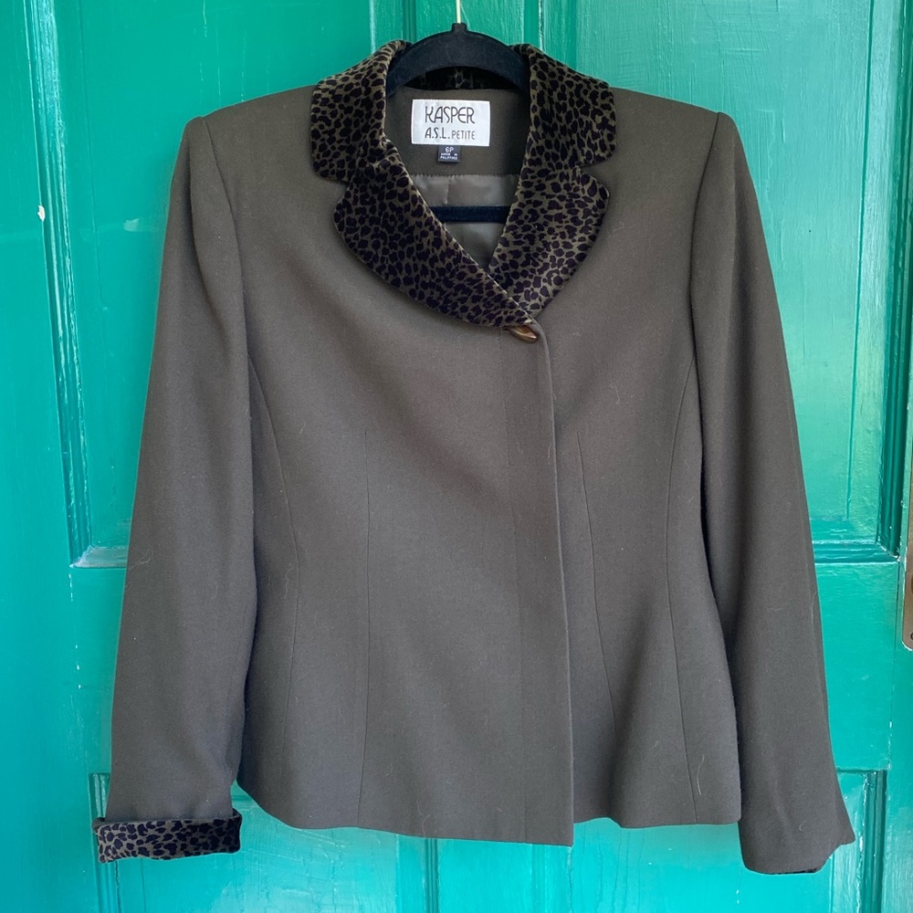 Vintage blazer with animal print velvet details and cuff-able sleeves